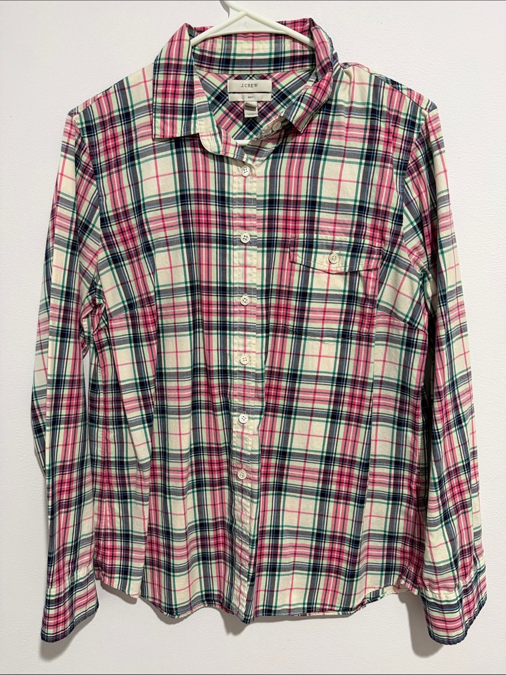 J. Crew Pink, Green & Navy Plaid Button-Down Shirt